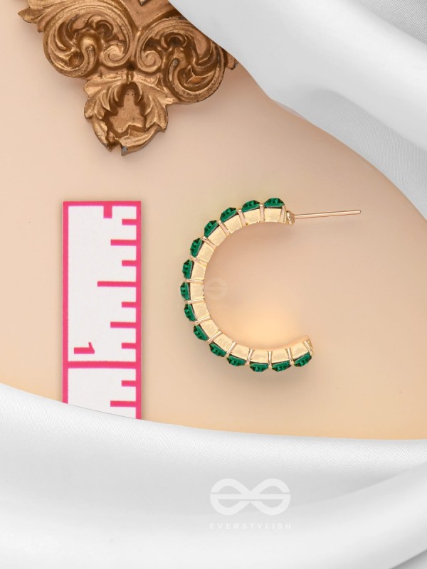 CRYSTAL GALAXIES - GOLDEN EMBELLISHED EARRINGS (GREEN)