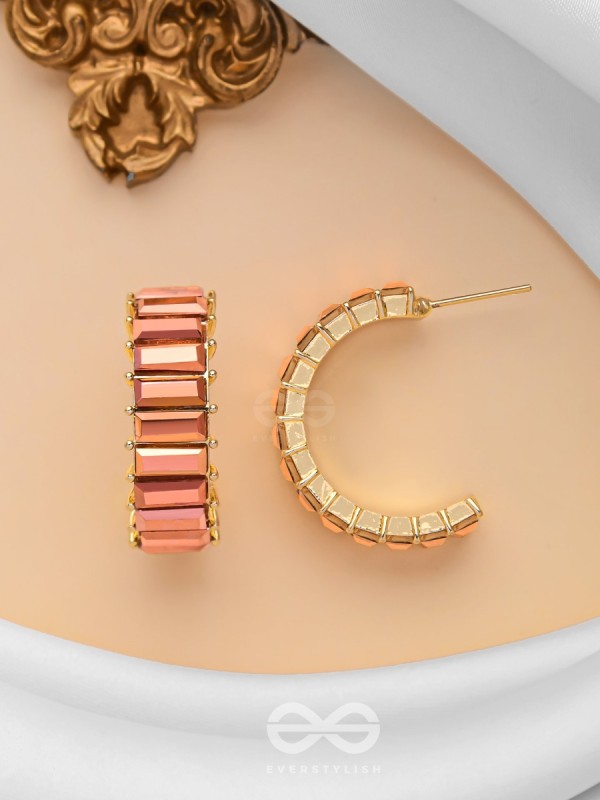 CRYSTAL GALAXIES - GOLDEN EMBELLISHED EARRINGS (PEACH)