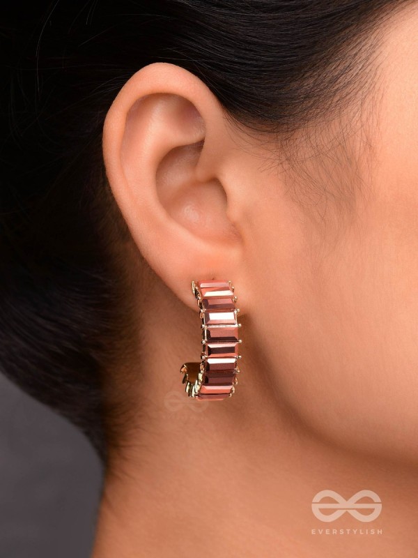 CRYSTAL GALAXIES - GOLDEN EMBELLISHED EARRINGS (PEACH)