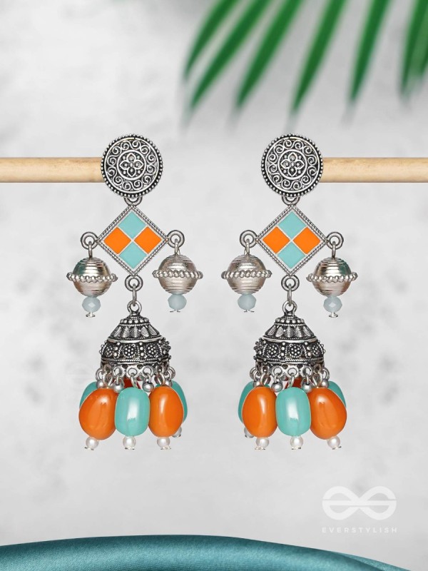 MYSTIC OCEAN SUNDOWN - EMBELLISHED OXIDISED EARRINGS