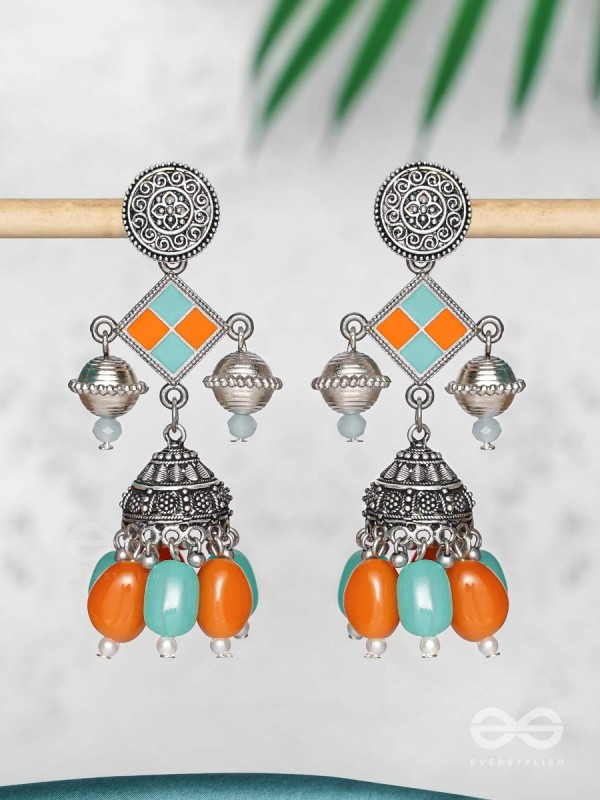 MYSTIC OCEAN SUNDOWN - EMBELLISHED OXIDISED EARRINGS