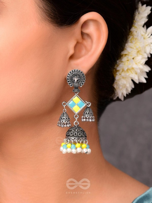 MELLOW YELLOW SKIES - EMBELLISHED OXIDISED EARRINGS