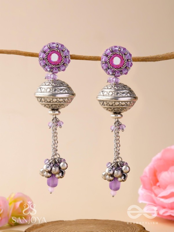 Ritudhwani - Seasonal Melodies - Resham And Beads Hand Embroidered Oxidised Earrings