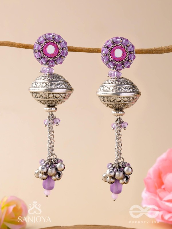 Ritudhwani - Seasonal Melodies - Resham And Beads Hand Embroidered Oxidised Earrings