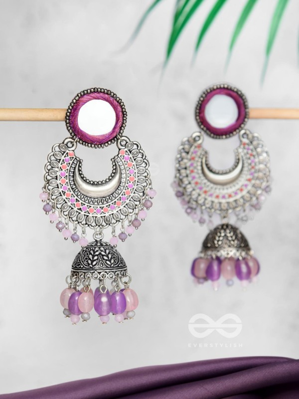 Muktavali - The Ethereal Symphony - Mirror And Beads Hand Embroidered Oxidised Earrings