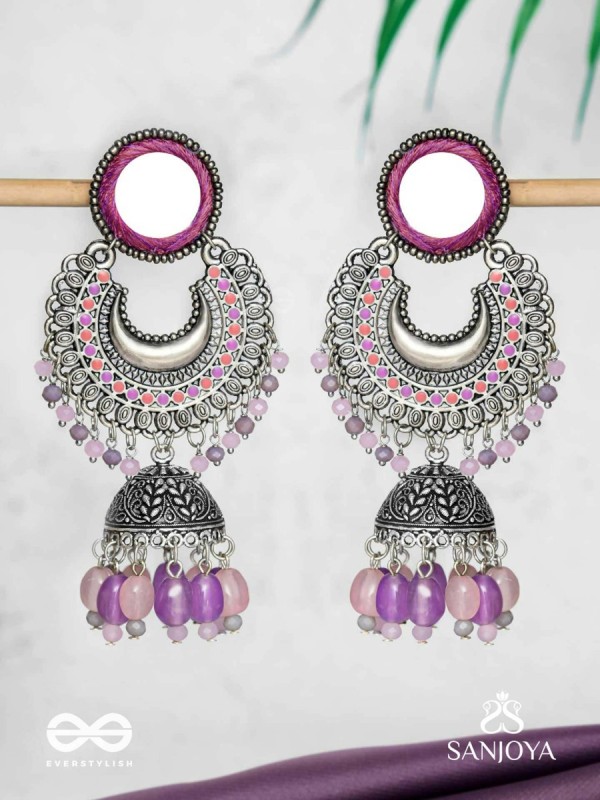 Muktavali - The Ethereal Symphony - Mirror And Beads Hand Embroidered Oxidised Earrings