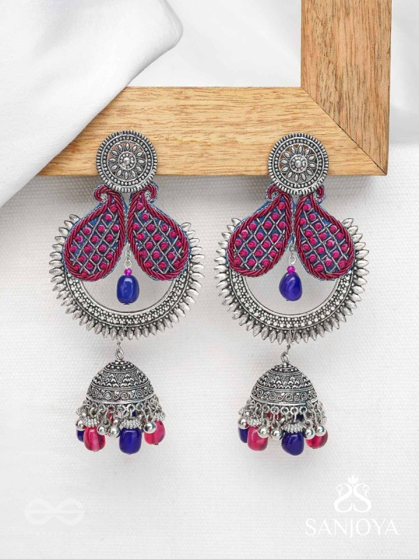 NIRVIKARA - THE DAZZLING BEAUTY - SEQUINS AND BEADS EMBROIDERED AND OXIDISED EARRINGS