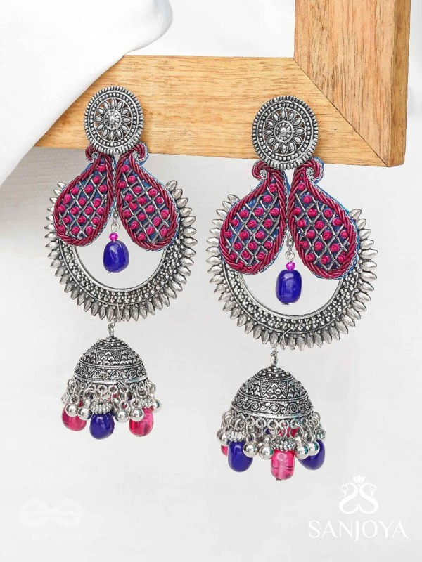 NIRVIKARA - THE DAZZLING BEAUTY - SEQUINS AND BEADS EMBROIDERED AND OXIDISED EARRINGS