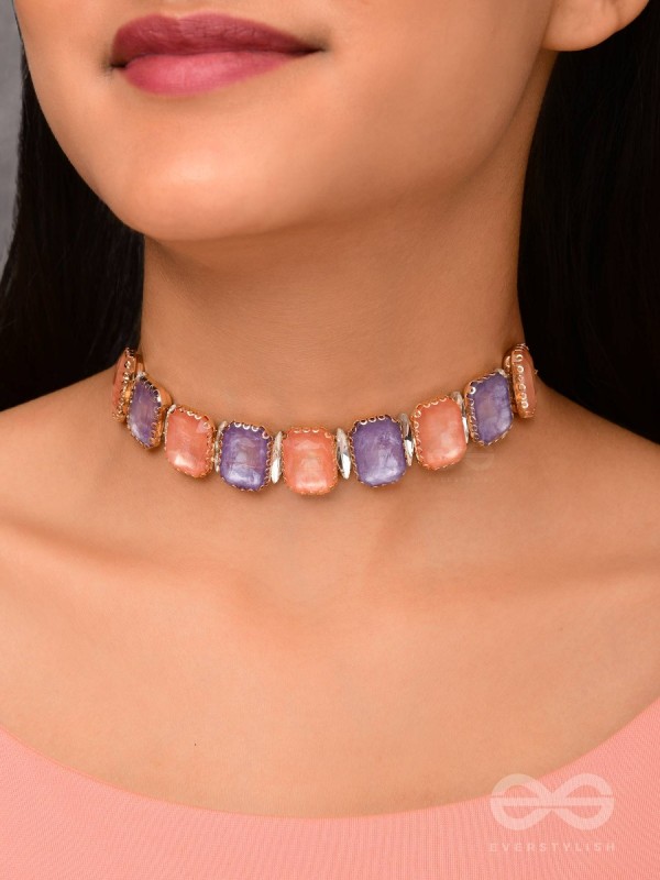 The Tropical Blush - Statement Choker Neckpiece With Anti-Tarnish Coating (Orange & Purple)