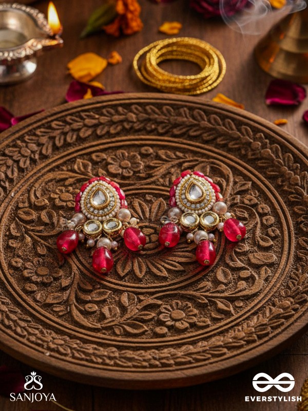 Shikhandika - Ruby Echoes - Golden Embellished Polki And Kundan Earrings