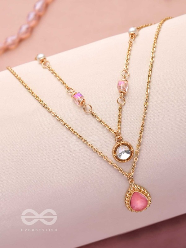 Romantic Rosewater - Golden Embellished Multilayer Neckpiece With Anti-Tarnish Coating 