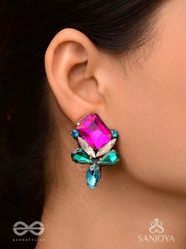 Mahamani- The Imperial Stone - Stones Hand Embroidered Earrings (Multicolour)