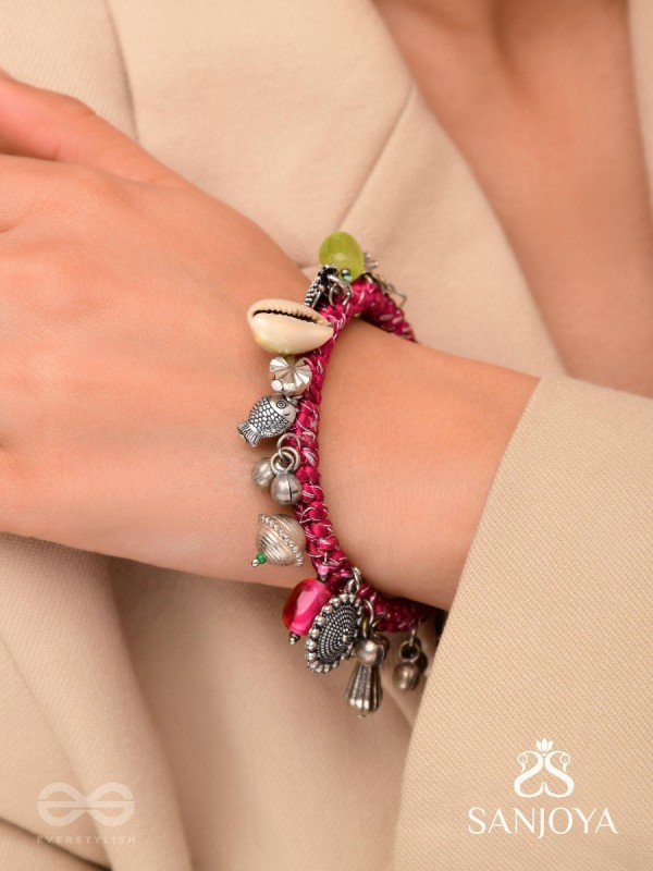 Ekarnava - The Tidal Trinkets - Charms And Shells Hand Embroidered Oxidised Bracelet