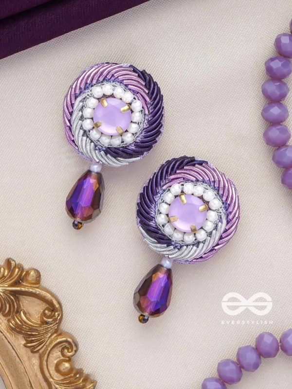 Arani - The Turning Round - Stone, Beads And Glass Drop Hand Embroidered Earrings