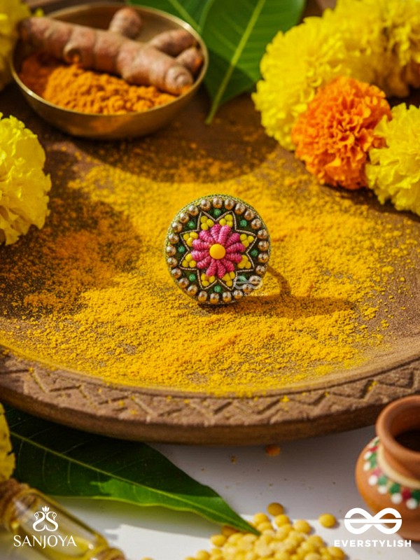 Praphulti - Blooming Blossom - Beads And Resham Hand Embroidered Ring (Adjustable)