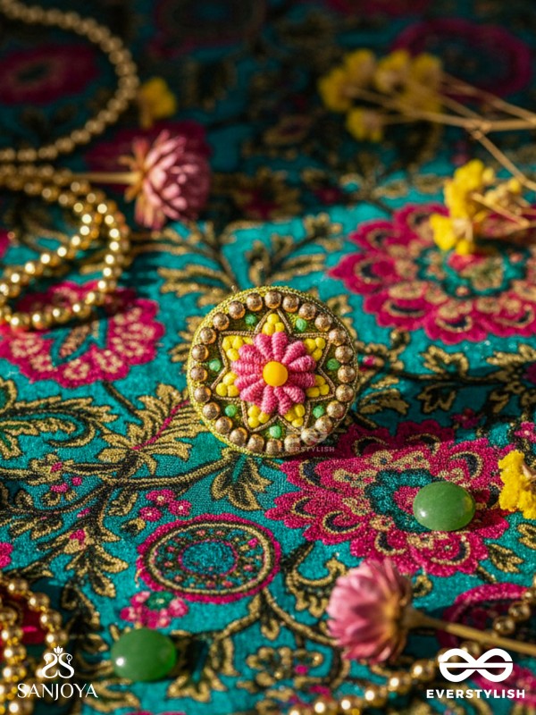 Praphulti - Blooming Blossom - Beads And Resham Hand Embroidered Ring (Adjustable)