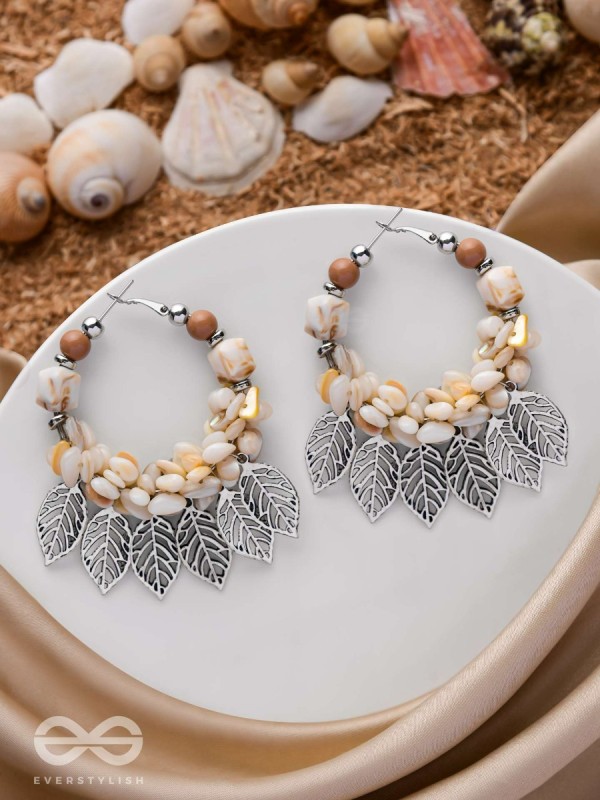 LEAFY SEA BREEZE - STATEMENT OXIDISED EMBELLISHED HOOP EARRINGS
