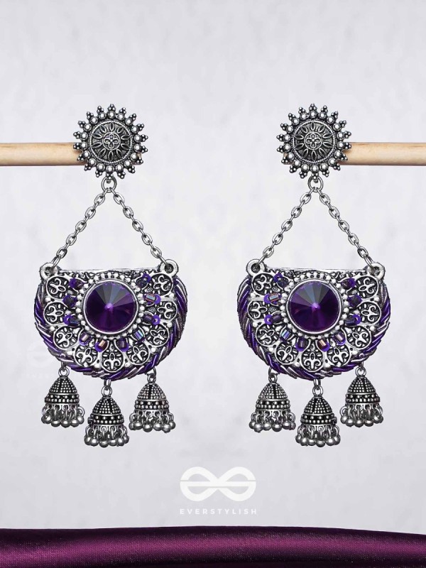 Nishithani - The Midnight Orchid - Sequins, Cutdana Oxidised And Hand Embroidered Earrings