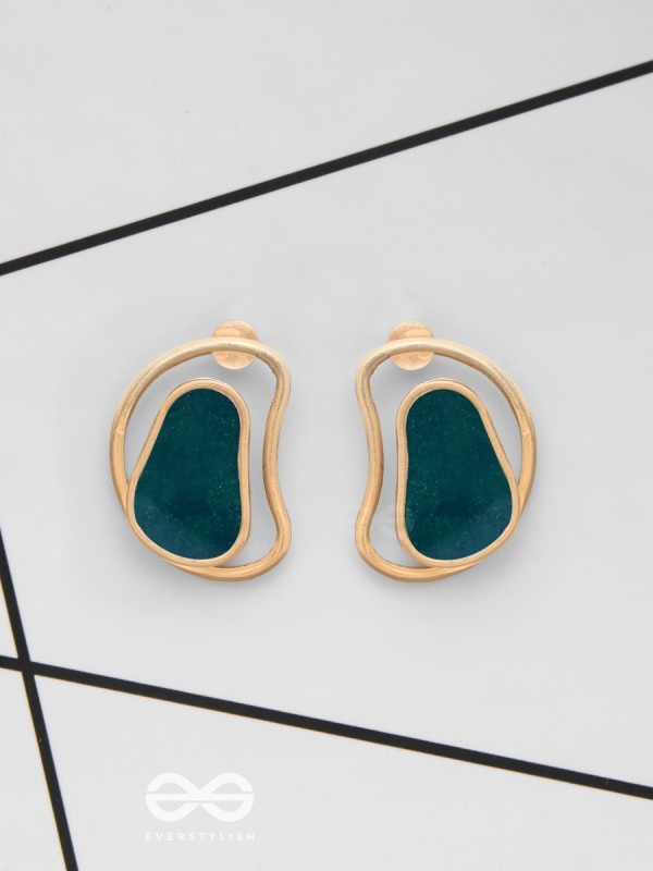 The Indigo Illusion - Golden Enamelled Stud Earrings