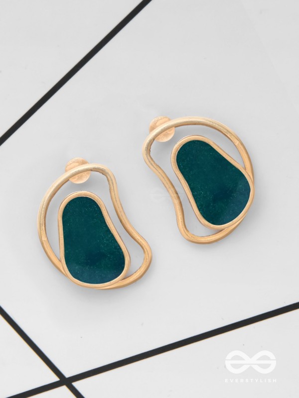 The Indigo Illusion - Golden Enamelled Stud Earrings