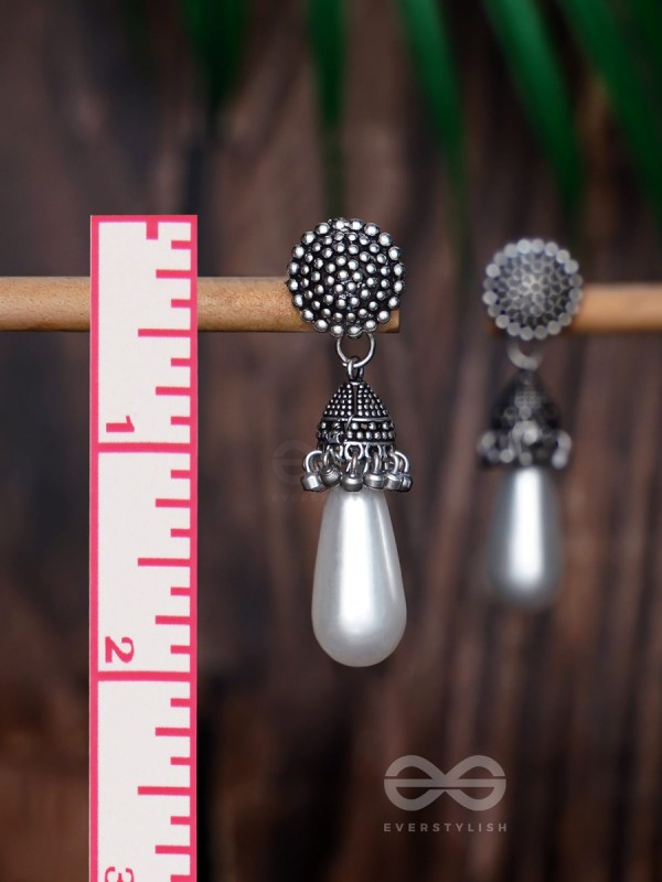 THE SWAYING PEARLS - OXIDISED JHUMKA EARRINGS