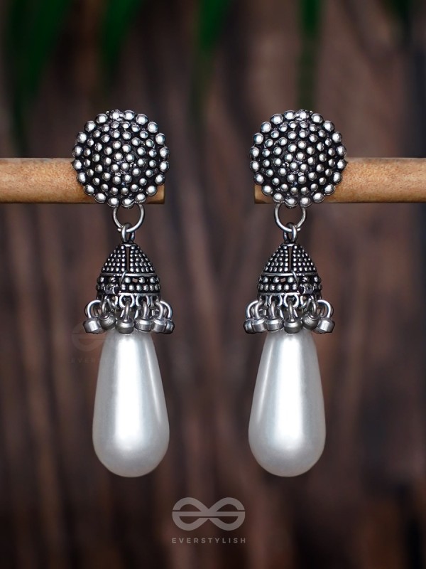 THE SWAYING PEARLS - OXIDISED JHUMKA EARRINGS