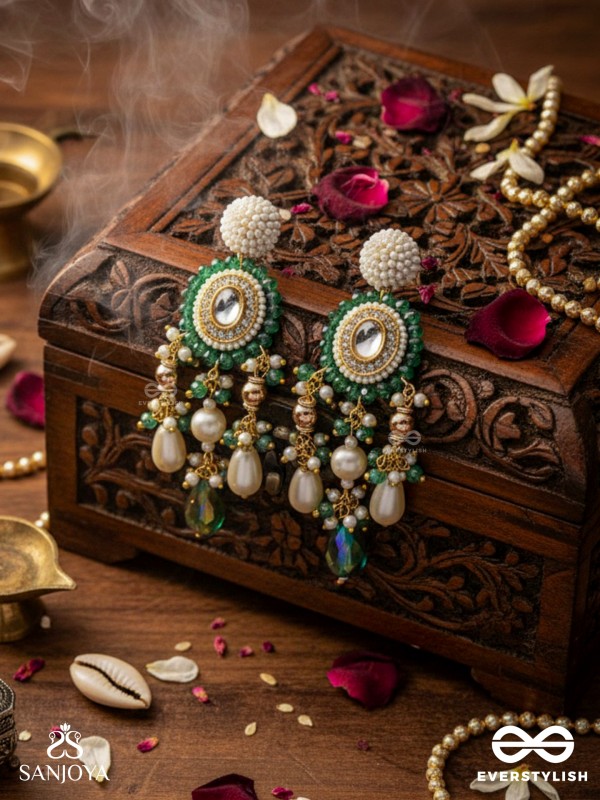 Agrevana - Forest Fables - Golden Embellished Polki And Kundan Finished Hand Embroidered Earrings