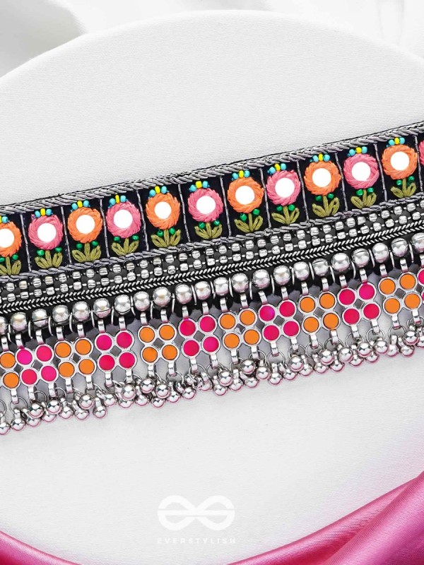 Prasidika - The Radiant Garden - Resham And Beads Hand Embroidered Oxidised Choker Neckpiece