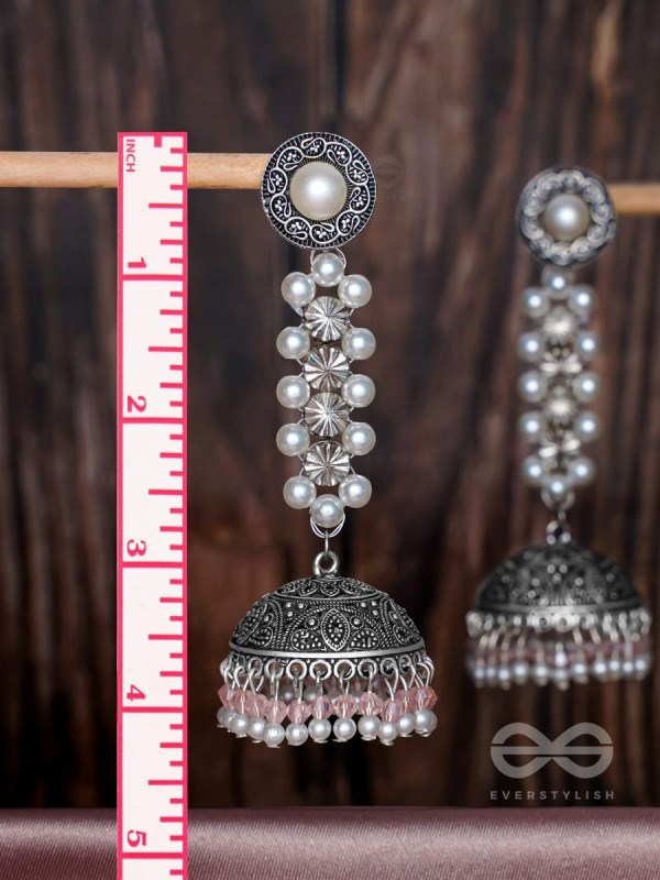 Twirling Pearl Dreamland - Oxidised Jhumka Earrings