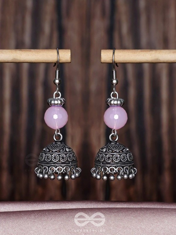 PINK MIST ELEGANCE - OXIDISED DROP JHUMKA EARRINGS