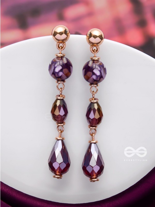 VIOLET VELVET DROPS - GOLDEN EMBELLISHED EARRINGS