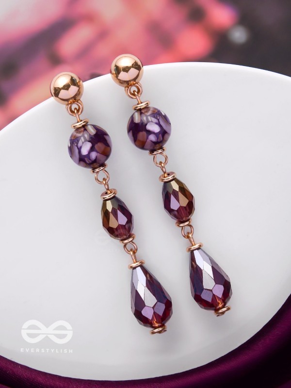 VIOLET VELVET DROPS - GOLDEN EMBELLISHED EARRINGS