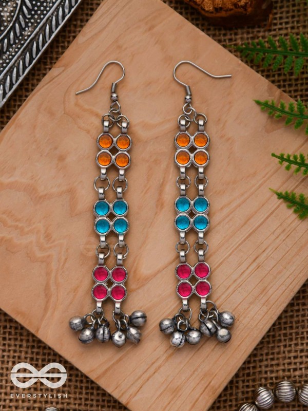 A CARNIVAL CASCADE - EMBELLISHED OXIDISED EARRINGS