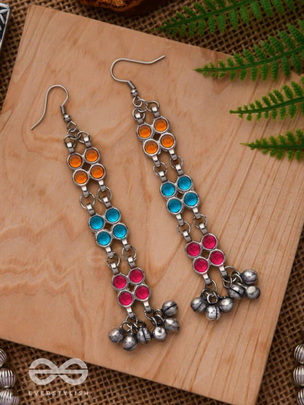 A CARNIVAL CASCADE - EMBELLISHED OXIDISED EARRINGS