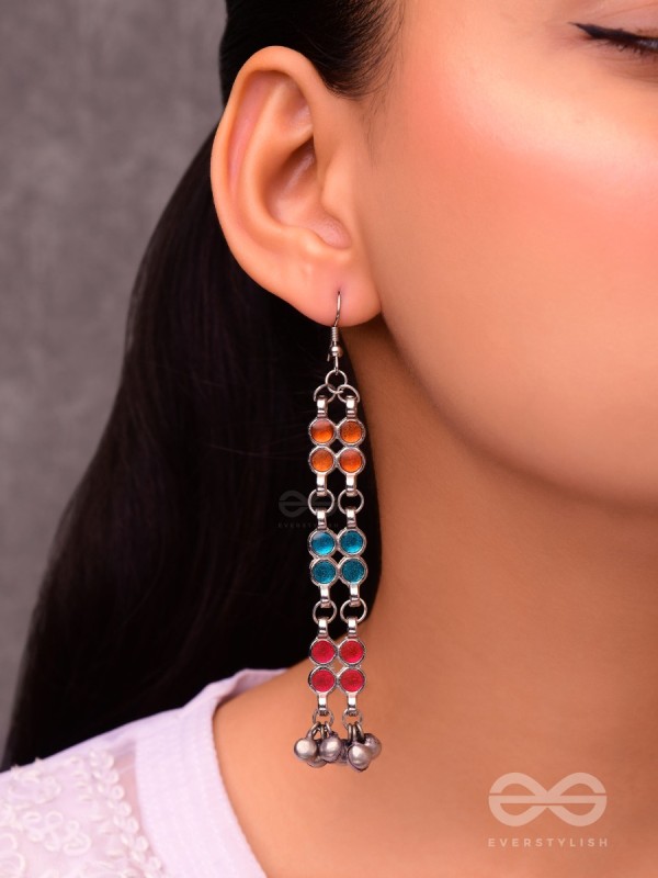 A CARNIVAL CASCADE - EMBELLISHED OXIDISED EARRINGS