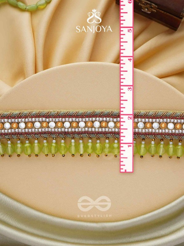 Hemaprabha- The Lively Love- Beads And Glass Drops Lace Hand Embroidered Choker Neckpiece