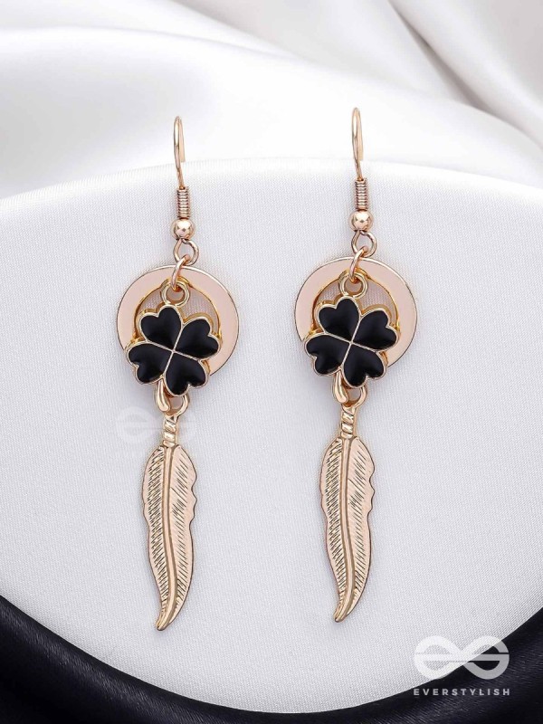 Leafy Luster - Golden And Black Earrings 
