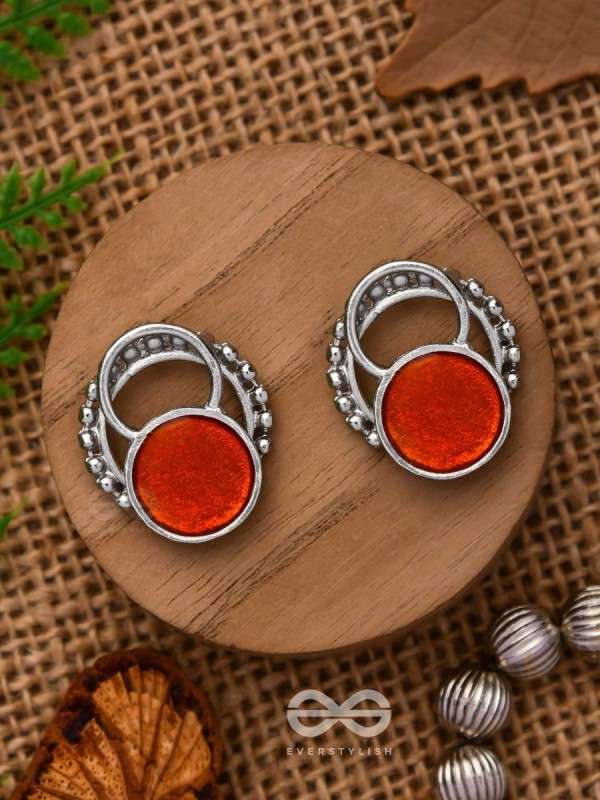 Sunburst Glow - Silver And Orange Stud Earrings