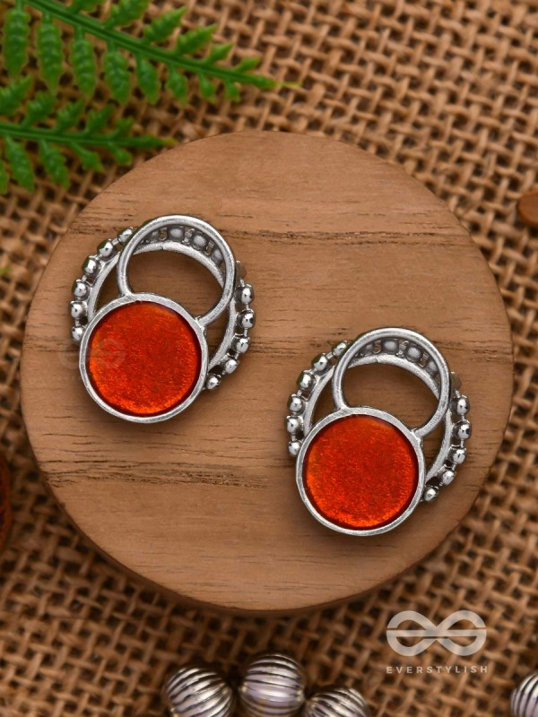 Sunburst Glow - Silver And Orange Stud Earrings
