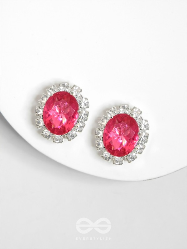 SHIMMER AND SHINE - SILVER AND PINK EMBELLISHED STUD EARRINGS