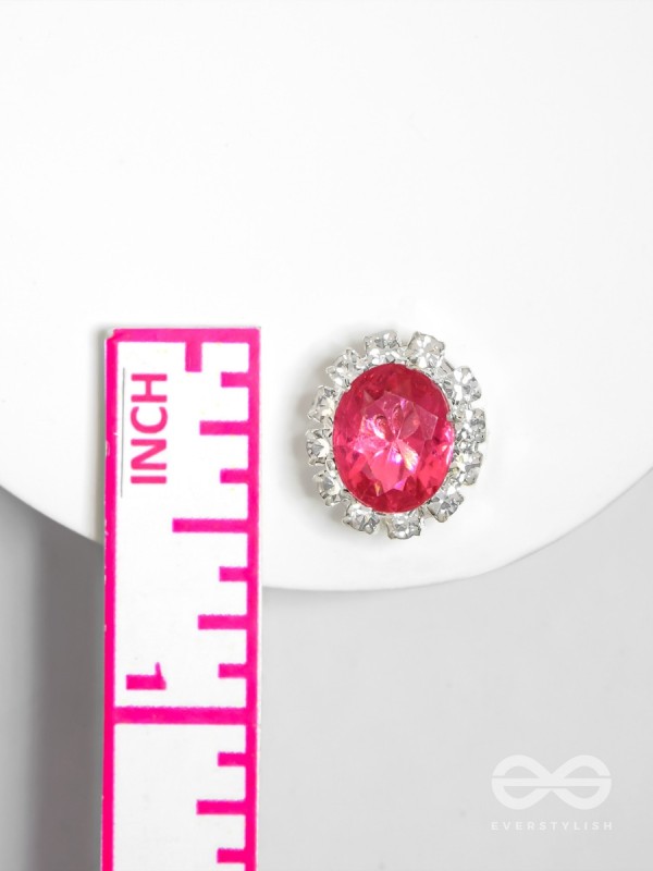 SHIMMER AND SHINE - SILVER AND PINK EMBELLISHED STUD EARRINGS