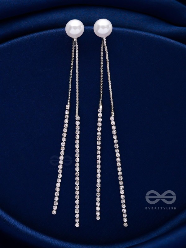A MOONLIT PEARL - SILVER EMBELLISHED EAR JACKETS