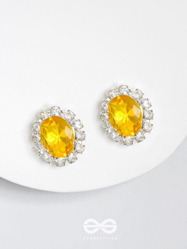 SHIMMER AND SHINE - SILVER AND YELLOW EMBELLISHED STUD EARRINGS