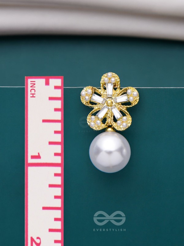 PEARL PETAL PARADISE - GOLDEN AND WHITE EMBELLISHED EARRINGS