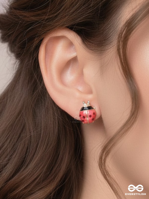 LOVELY LITTLE LADYBUG - GOLDEN EMBELLISHED STUD EARRINGS