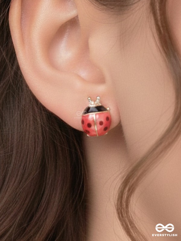 LOVELY LITTLE LADYBUG - GOLDEN EMBELLISHED STUD EARRINGS