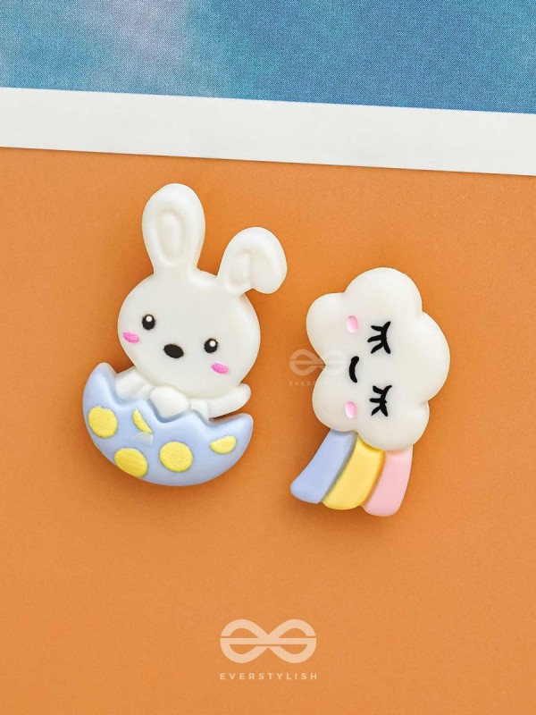 BOWS 'N BUNNY - MISMATCHED ACRYLIC EARRINGS