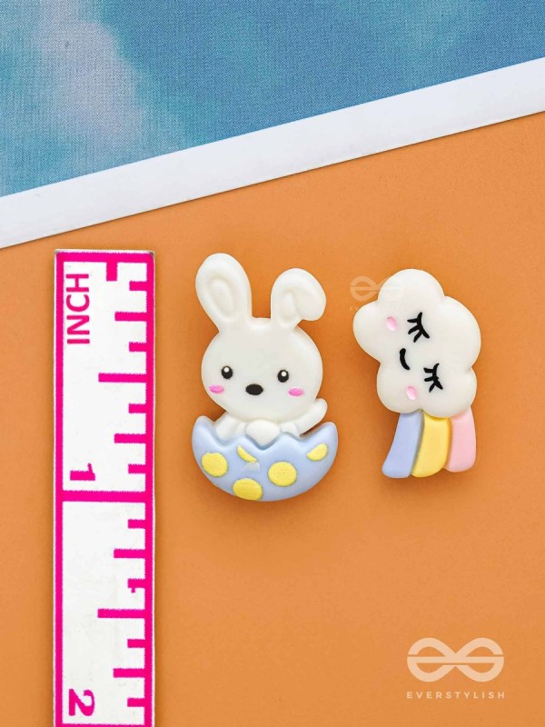 BOWS 'N BUNNY - MISMATCHED ACRYLIC EARRINGS