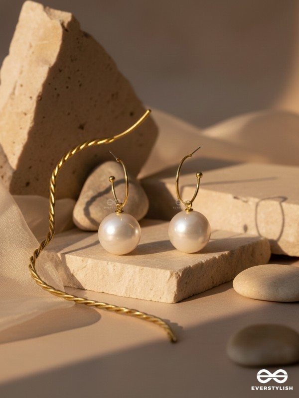 JINGLE BELL RADIANCE - GOLDEN AND WHITE EMBELLISHED PEARL EARRINGS