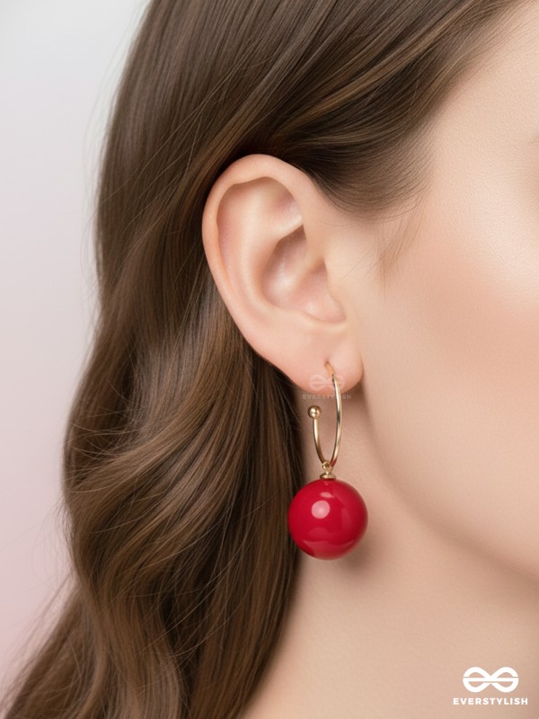 JINGLE BELL RADIANCE - GOLDEN AND RED EMBELLISHED PEARL EARRINGS